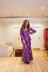 Alankrita Soni in Purple Banarasi Silk Jacket Gharara Set