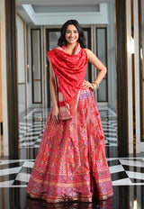Red Banarasi Silk Navratan Lehenga Set