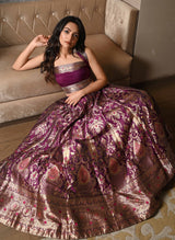 Purple Banarasi Silk Lehenga Set