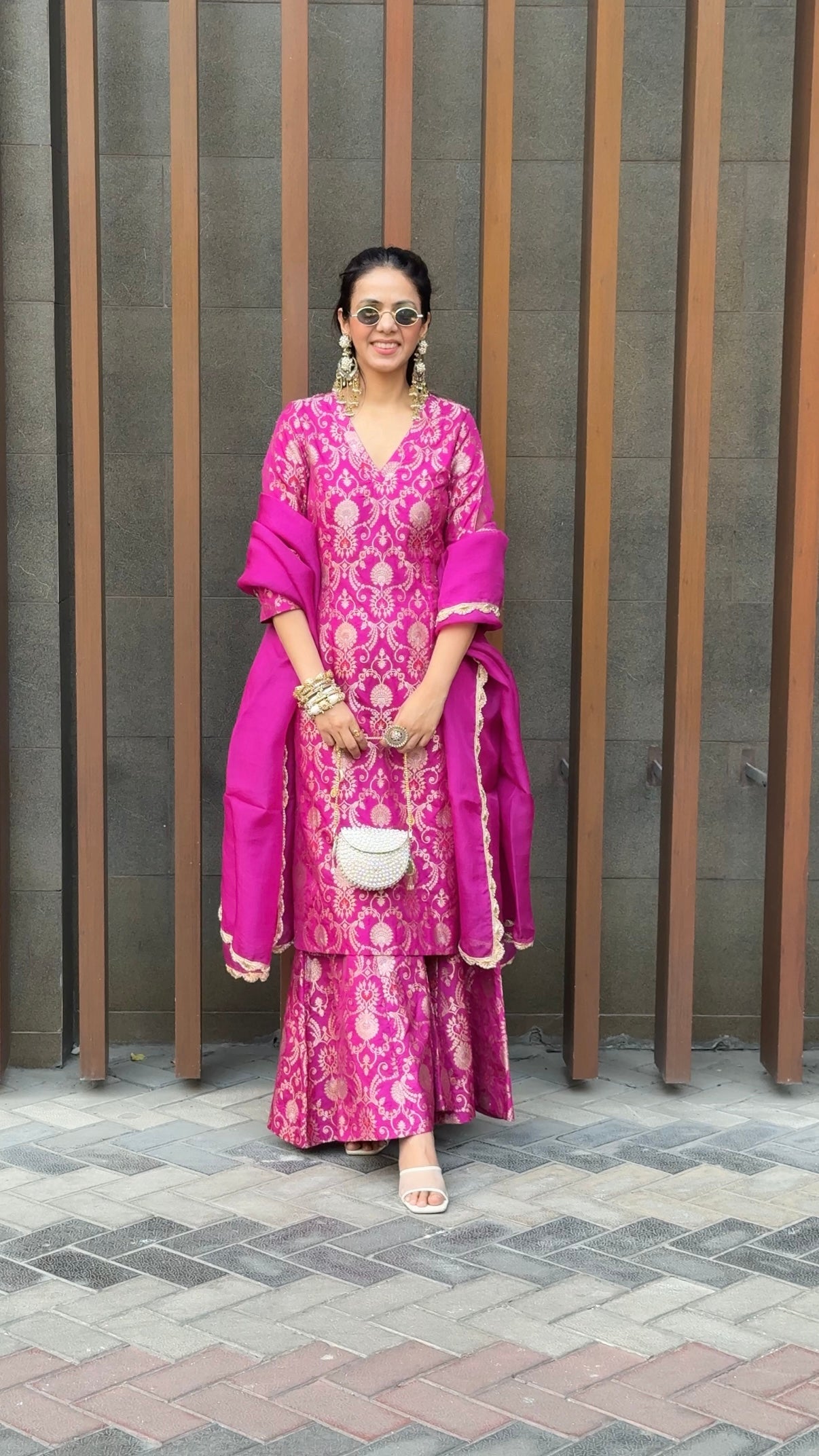 Sneha Adwani in Magenta Banarsi Silk Kurta Garara with Organza Duppatta