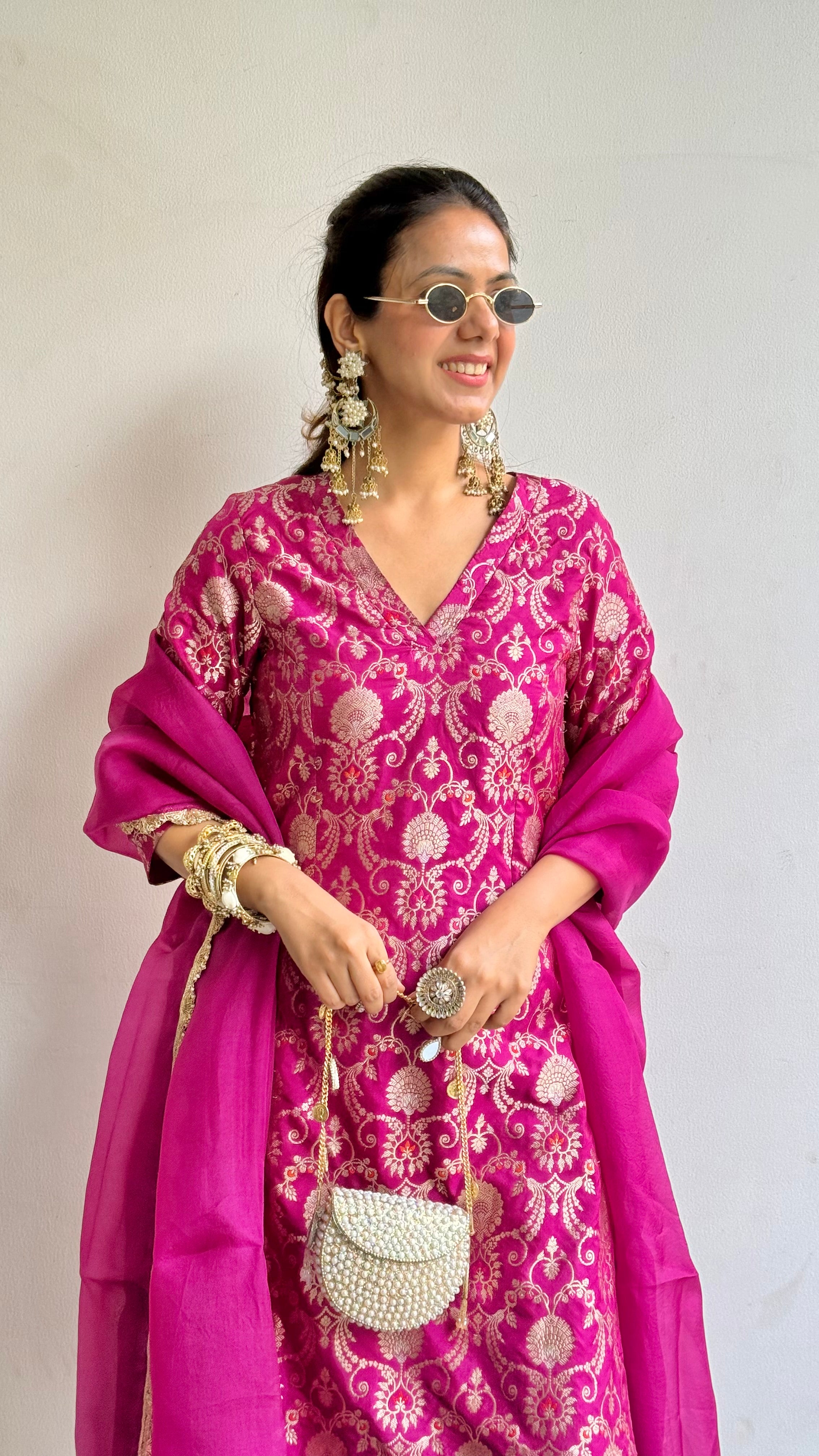 Sneha Adwani in Magenta Banarsi Silk Kurta Garara with Organza Duppatta