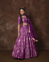 Purple Meenakari Brocade Silk Lehenga with Organza Duppatta Set