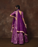 Purple Meenakari Brocade Silk Lehenga with Organza Duppatta Set