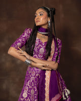 Purple Meenakari Brocade Silk Lehenga with Organza Duppatta Set