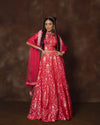 Pink Meenakari Brocade Silk Lehenga with Organza Duppatta Set