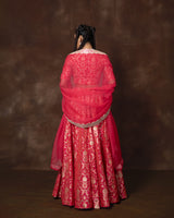 Pink Meenakari Brocade Silk Lehenga with Organza Duppatta Set