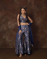 Blue Banarsi Silk Top and Garara Set