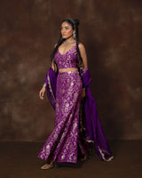Purple Banarsi Silk Top and Garara Set