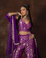 Purple Banarsi Silk Top and Garara Set