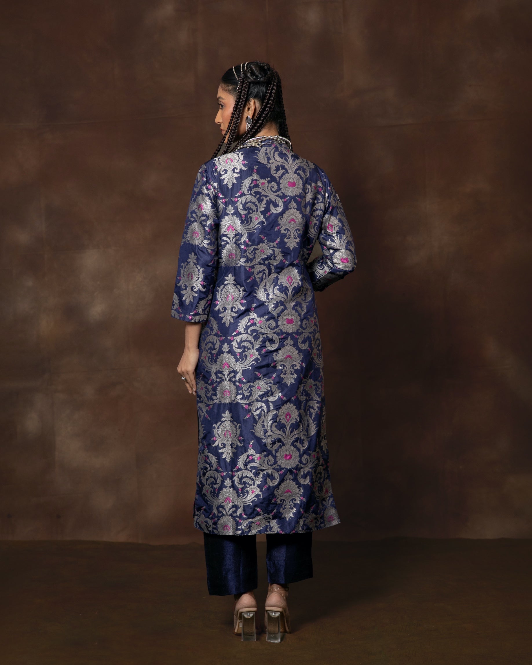 Midnight Blue Banarasi Silk Kurta Set