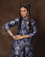 Midnight Blue Banarasi Silk Kurta Set