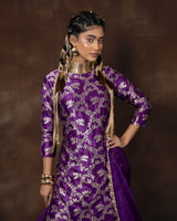 Purple Banarasi Silk Kurta Garara Set