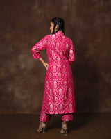 Pink Meenakari Banarsi Silk Kurta with Brocade Pant