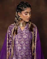 Purple Banarasi Silk Kurta Garara Set