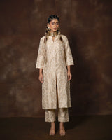 Ivory & Gold Brocade Silk Kurta Set