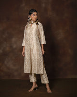 Ivory & Gold Brocade Silk Kurta Set
