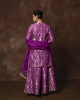Purple Banarsi Silk Kurta Sharara Set with Organza Duppatta