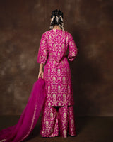 Mehak Bakshi in Magenta Banarasi Silk Kurta Garara Set