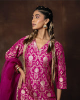 Mehak Bakshi in Magenta Banarasi Silk Kurta Garara Set