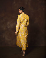 Yellow Floral Jaal Silk Kurta Set