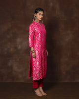 Pink Brocade Banarsi Silk Kurta Set