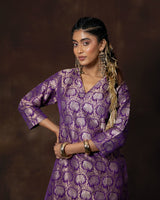 Purple Banarasi Silk Kurta Set