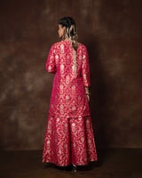 Pink Banarsi Silk Kurta Sharara Set with Organza Duppatta