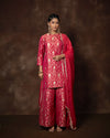 Pink Banarsi Silk Kurta Sharara Set with Organza Duppatta