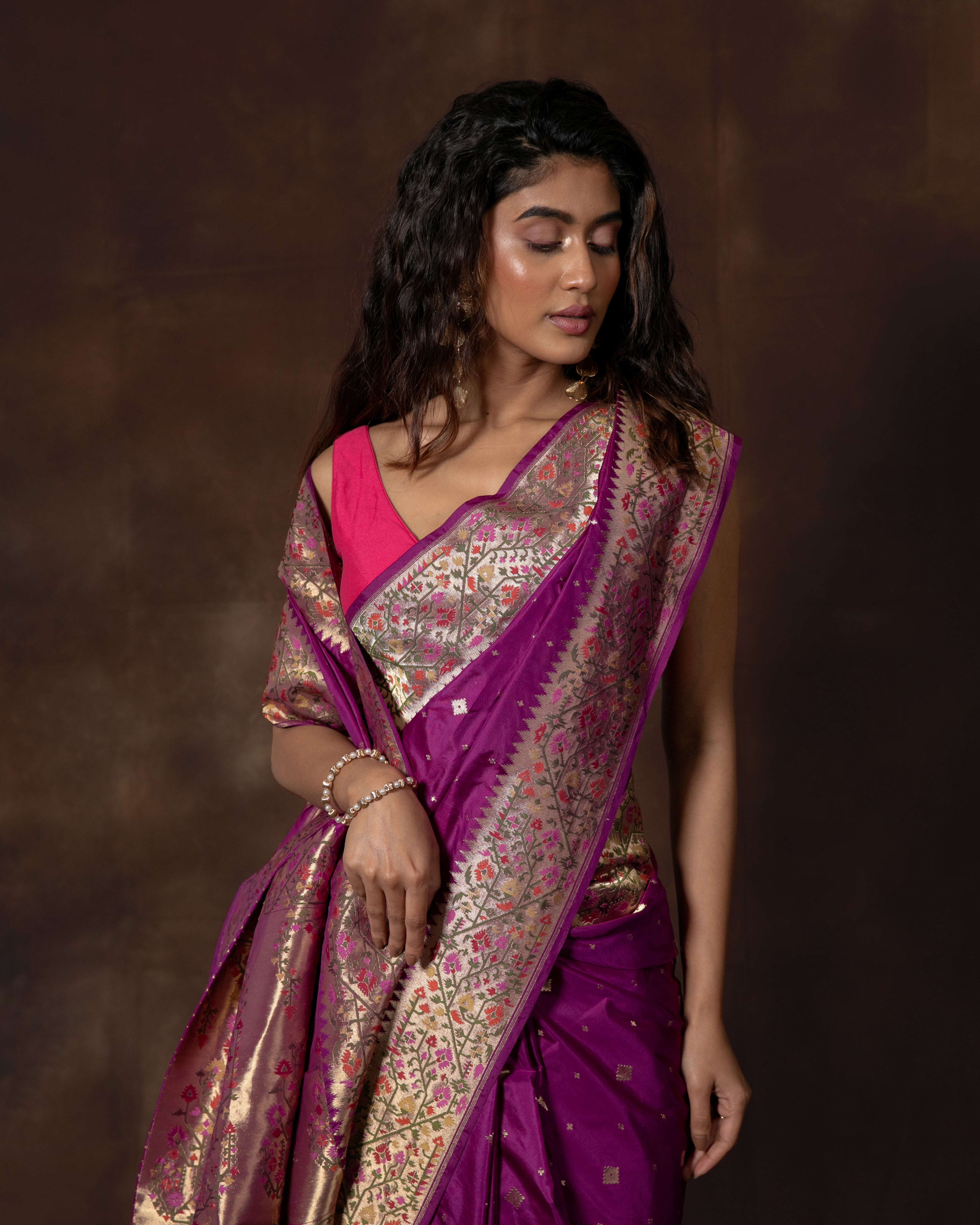 Purple Paithani Pattern Banarasi Silk Saree with Running Blouse