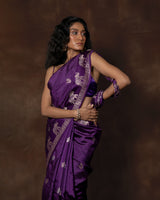 Purple Banarasi Shikargah Silk Saree with Running Blouse