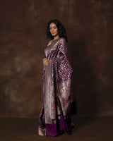 Purple Shikargah Banarasi Silk Saree with Meenakari & Running Blouse