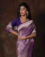 Purple Brocade Silk Saree with Running Blouse