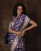 Purple Banarasi Silk Saree with Running Blouse