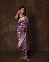Purple Floral Jaal Banarsi Silk Saree with Running Blouse