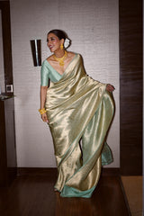Rukmini Maitra in Sage Green Brocade Banarasi Silk Saree