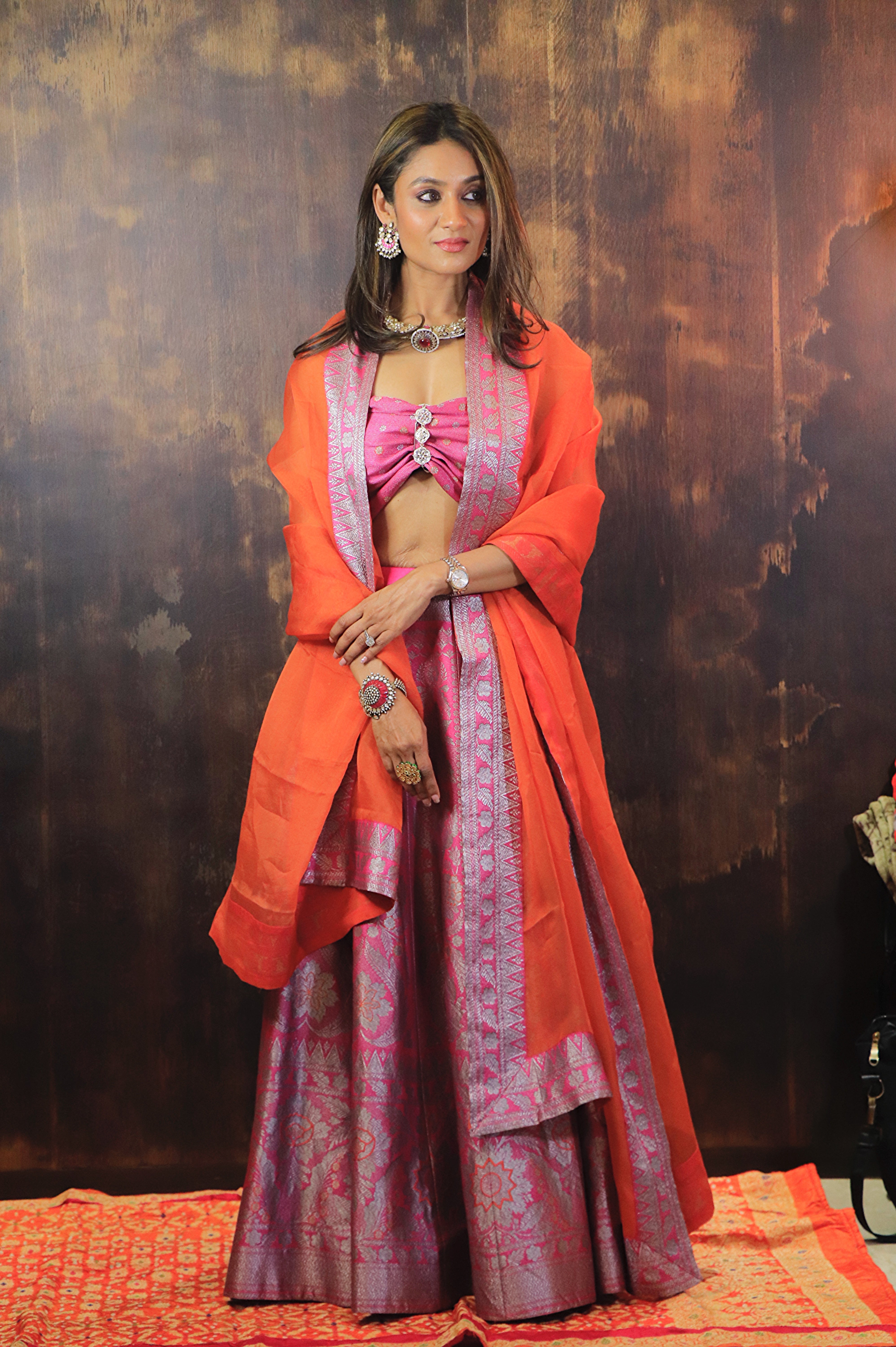 Pink Banarsi Silk Lehenga Set